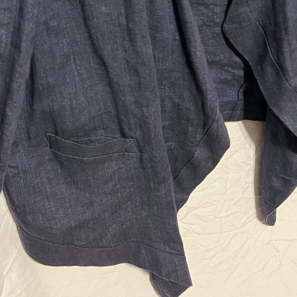 L 14/16 100% Linen Waterfall Open Front Deep Blue Coldwater Creek Top - Picture 2 of 11